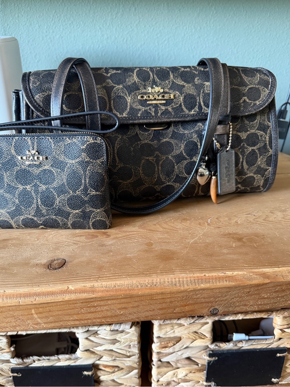 Coach Bridget Flap Monogram Canvas Shoulder Bag - Wristlet sold separately!!
